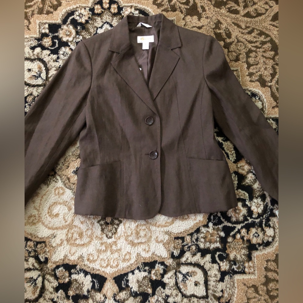 Talbots Petites 100% Irish Linen Brown Women's Tailored Blazer Jacket